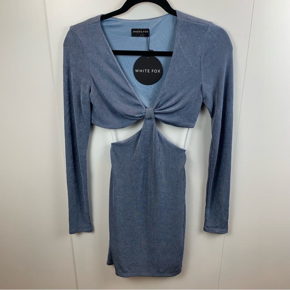 NWT White Fox Make It Up Mini Dress Steel Blue size S Cutout Stretch Party Sexy